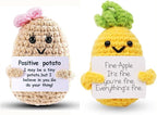 WASTIME Funny Knitted Wool Doll Toy with Positive Card - Creative Cute Mini Crochet Positive Potato Dolls Cheer Up Gift for Family Kids Friends Encouragement Decoration (Potato Girl & Pineapple)