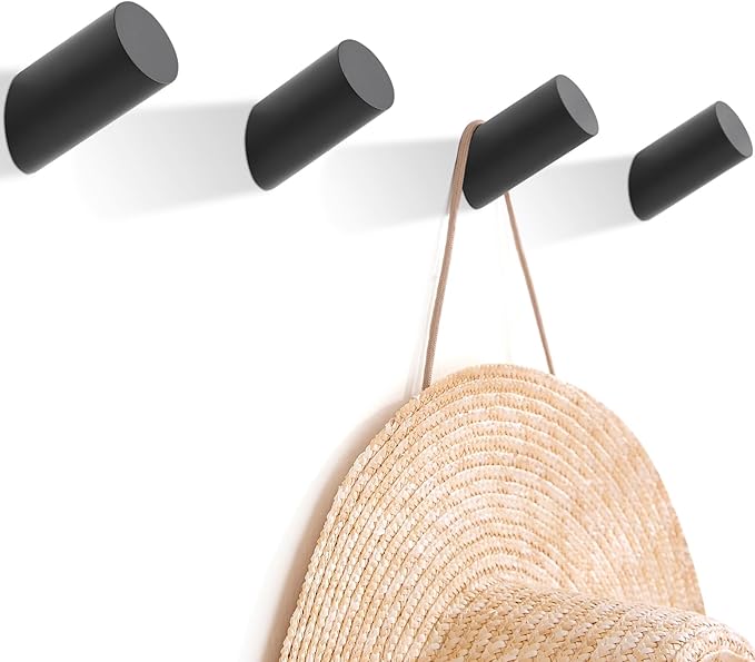 Wood Wall Hooks, 4 Pack Coat Hooks Wall Mounted, Rustic Wooden Heavy Duty Robe Hook Hat Rack, Hook for Hanging Bathroom Towels Clothes Hanger (Black)