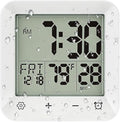 Bathroom Clock Waterproof Shower Timer, Digital Wall Clock with Countdown, Touch Screen, LCD Display, Temperature, Suction Cup/Hanging Hole/Stand, Spa Sauna, Kids and Adults I White