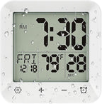 Bathroom Clock Waterproof Shower Timer, Digital Wall Clock with Countdown, Touch Screen, LCD Display, Temperature, Suction Cup/Hanging Hole/Stand, Spa Sauna, Kids and Adults I White