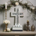 GIMORRTO Mirrored Cross Wall Decor, Crushed Diamond Crystal Glass, Religious Wall Art (Small tabletop with candle holder)