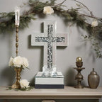 GIMORRTO Mirrored Cross Wall Decor, Crushed Diamond Crystal Glass, Religious Wall Art (Small tabletop with candle holder)