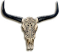 Long Horn Cow Skull, Cow Skull Wall Hanging Decor,Wall Hanging Faux Longhorn Skull Faux Taxidermy Animal Head, Handmade Decor Home Sculpture Faux Bull Horns for Wall 27″*26″*10″ (White)