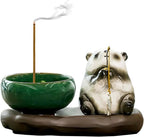 Fishing Panda Incense Holder Cute Animal Figurine Incense Burner Ash Catcher Creative Cartoon Resin Panda Statue for Home Room Decor Meditation Yoga Spa