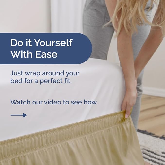 Wrap Around Dust Ruffle Bed Skirt - Beige - for Full Size Beds with 15 Inch Drop - Easy Fit Elastic Strap - Adjustable Pleated Bedskirt w/Brushed Fabric - Wrinkle Free - for Women, Men, Kids & Teens