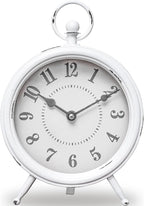 Vintage Rustic White Table Clock on Stand, Decorative Desk and Shelf Clock Farmhouse Mantel Clock Rustic Non-Ticking Clock