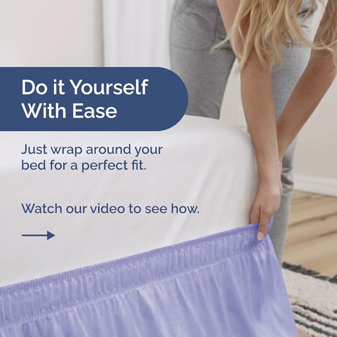 Wrap Around Dust Ruffle Bed Skirt - Lavender - for Queen Size Beds with 18 Inch Drop - Elastic Strap - Adjustable Pleated Bedskirt with Brushed Fabric and Wrinkle Free - for Women, Men, Kids & Teens