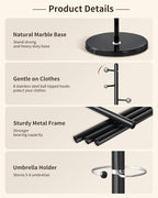 ZOZOE Metal Coat Rack Stand, Modern Coat Rack Freestanding with Natural Marble Base, Sturdy Industrial Coat Racks with 8 Hooks & Umbrella Holder,Black Coat Tree Hanger Stand for Entryway,Office