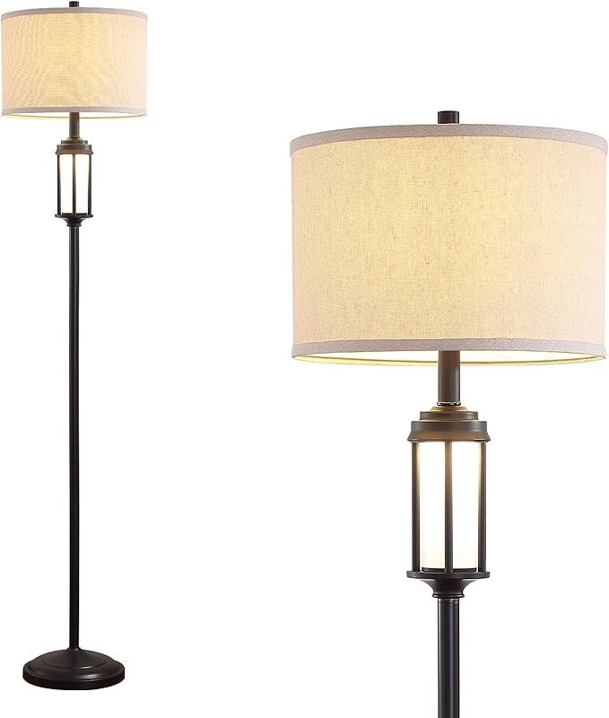 65" Modern Floor Lamp for Living Room with 2 Light Sources, Industrial Black Tall Standing Lamps with Nightlight, Retro Floor Light for Bedroom Office Reading Room, Bulbs Included