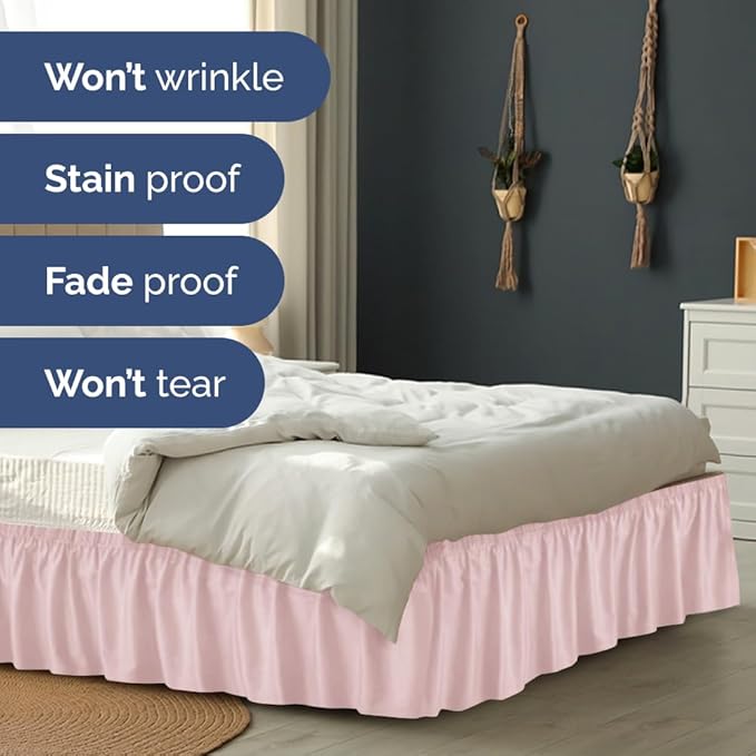 Wrap Around Dust Ruffle Bed Skirt - Lavender Pink - Twin/Twin XL Size Beds w/ 12 Inch Drop - Easy Fit Elastic - Adjustable Pleated Bedskirt w/Brushed Fabric - Wrinkle Free, Women, Men, Kids & Teens