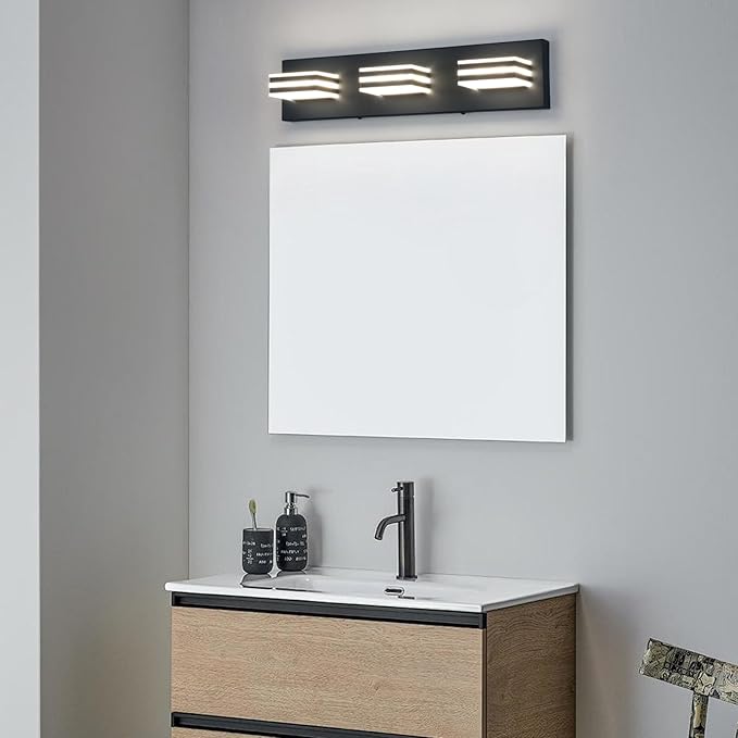 Black Vanity Lights for Bathroom Light Fixtures (3-Light, 20-Inch) Adjust 3 Colors Modern Bath Lighing Fixture Over Mirror LED Vanity Lighting