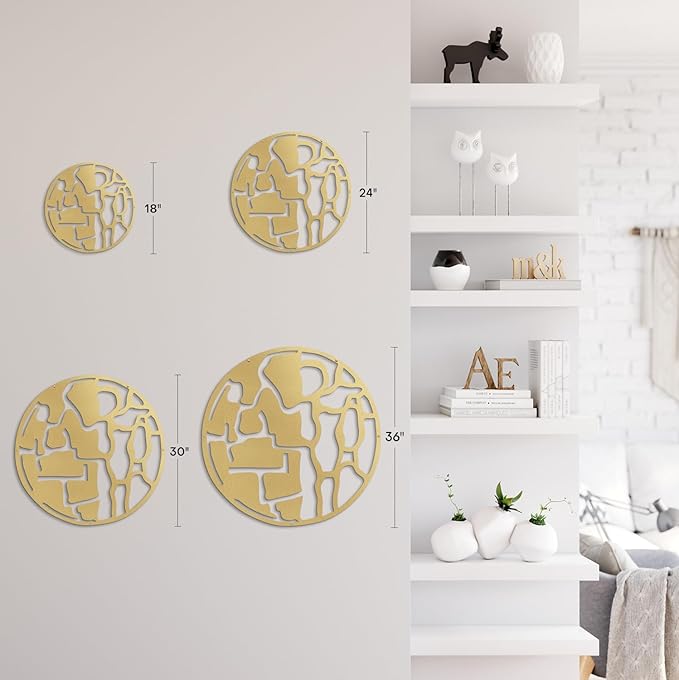 SIGNLEADER Metal Wall Art Decor Abstract Circle Shapes Minimalist Modern Abstract Wall Sculpture Hangings Home Decoration for Living Room, Bedroom, Bathroom, Kitchen, Outdoor - 36" Gold