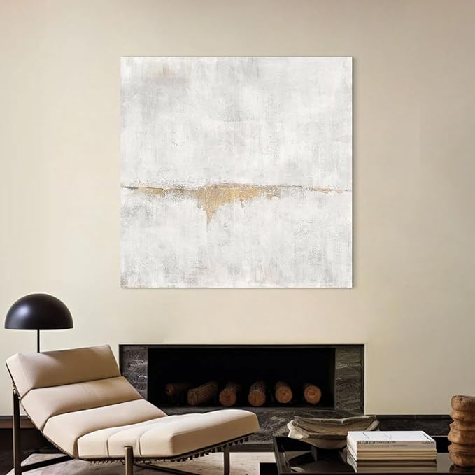 Wall Decor Living Room Abstract Wall Art for Office Large Canvas White Gold Pictures for Dining Room Framed Artwork Minimalist Decor