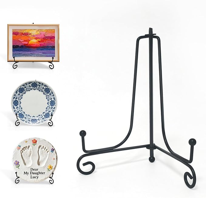 Iron Plate Stands for Display,Foldable Book Holder & Easel Stand for Sign, Versatile Poster Stand and Small Plate Stand for Home Decor, Art, Photo Frame, Card, Crystal Display (Black, 6 inch (4Pcs))