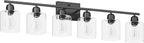 Black 6-Light Bath Vanity Lights for Mirror, Restroom Lights Fixtures with with Clear Glass Shades,Bathroom Over Sink Light Fixtures, Bathroom Light Fixtures Over Mirror