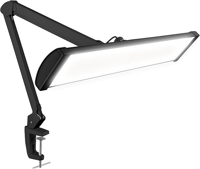 Neatfi Ultra Desk Lamp – 3,500 Lumens, 45W LED, 26-Inch Wide Shade, 5 Brightness Levels, Clamp Mount, Shadow-Free, Non-Flickering Light (Non-CCT with Clamp, Black)