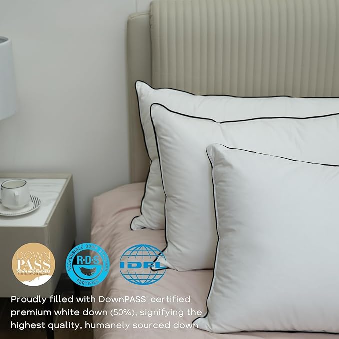 Luxury Down Fiber Pillows Queen Size, Bed Pillows for Sleeping, Pillow for Back, Stomach or Side Sleepers