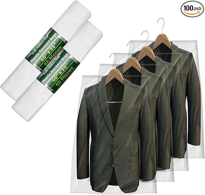 Party Bargains 40x25 Inch Clear Plastic Garment Bags, 100 Pack