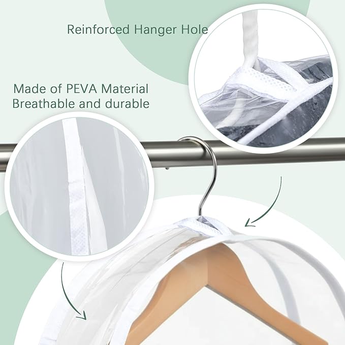 Patelai 12 Pcs 4" Gusseted Plastic Shoulder Covers for Hanging Clothes Coat Covers for Closet Clear Garment Breathable Bag for Jacket Clothing Coat Dress (Transparent)