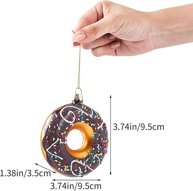Hanging Ornaments for Christmas Tree 2025 - Chocolate Frosted Donut 3D Glass Blown Tree Decorations, Mini Food Funny Snacks Small Rare Christmas Decor for Xmas Tree Home Outdoor Centerpiece