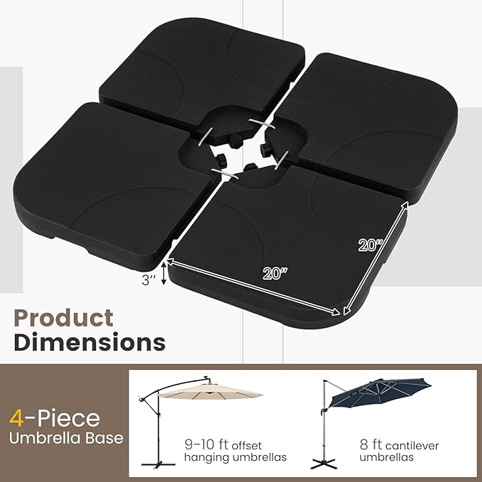 Giantex 4-Piece Fillable Offset Umbrella Base, 238 lbs Heavy Duty HDPE Cantilever Patio Umbrella Stand, Sand & Water Filled Weighted Base Plates, with 4 Connecting Pins for Outdoor Deck & Poolside