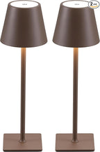 KDG 2 Pack Cordless Table Lamp,Portable LED Desk Lamp, 4000mAh Battery Operated, 3 Color Stepless Dimming Up, for Restaurant/Bedroom/Bars/Outdoor Party/Camping/Coffee Shop Night Light(Brown)