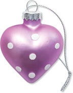Lillian Vernon Dot Heart Valentines Ornaments - 12-Piece Set, Blown Glass, Handcrafted Hanging Tree Decorations, Valentine’s Day Holiday & Party Decor, 2.5 in