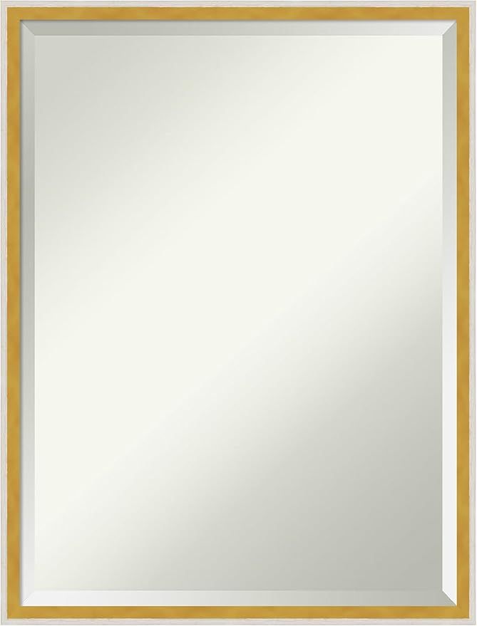 Amanti Art White Wall Mirror 25x19 Paige White Gold Rectangle Bathroom Mirror for Wall Decor Living Room, Medium Modern Wood Frame, Hangs Horizonally and Vertically, Bathroom Decor, Beveled Edge