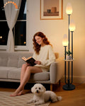 Lightdot Black Dimmable Floor Lamp with Table, 63IN Mid-Century Oval Floor Lamps with Bulbs Included, 3-Lights Candle Holder Style Modern Tall Standing Lamp for Living Room/Sofa Beside/Corner Decor