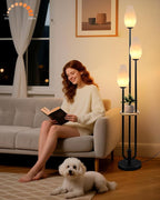 Lightdot Black Dimmable Floor Lamp with Table, 63IN Mid-Century Oval Floor Lamps with Bulbs Included, 3-Lights Candle Holder Style Modern Tall Standing Lamp for Living Room/Sofa Beside/Corner Decor