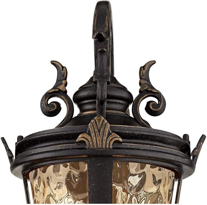 John Timberland Marseille Rustic Industrial Outdoor Wall Light Fixture Veranda Bronze Scroll 21 1/2" Champagne Hammered Glass for Exterior House Porch Patio Outside Deck Garage Front Door Home