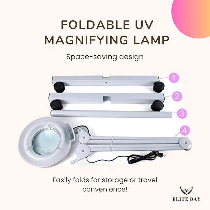 UV Magnifying Lamp with Glass Lens,120 LED Beads | 24W Professional Light | Adjustable Metal Arm | 6500K Daylight Color Temperature | Black/White |Perfect for Beauty, Crafting Repairs
