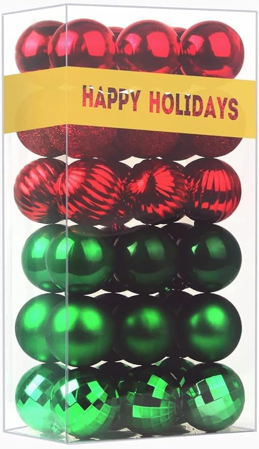 Red & Green 1.6" Small Christmas Balls Christmas Tree Decoration Ornaments Shatterproof Hanging Balls for Birthday Halloween Holiday Wedding Decorations Set of 36pcs
