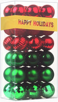 Red & Green 1.6" Small Christmas Balls Christmas Tree Decoration Ornaments Shatterproof Hanging Balls for Birthday Halloween Holiday Wedding Decorations Set of 36pcs