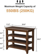 Shoe Rack Bench, 4-Tier Shoe Shelf Organizer, 25.6" Entryway Storage Bench for Hallway, Bedroom, Living Room, Bedroom, Hold up to 550 lbs, Solid Wood, Dark Brown