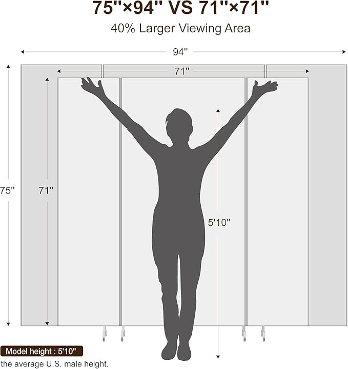 brisafe Full Length Stand Up Mirror on Wheels,75''L×95''W,Large Tri-Fold Floor Mirror with Stand,Movable 3-Way Full Length Standing Mirror for Gym, Dance Studio, Fitness Room, and Home (Black)