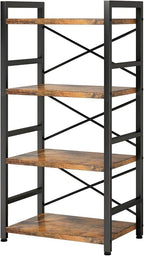 Tall Bookshelf for Small Spaces, 4-Tier Industrial Bookcase with Metal Frame and Wood Shelves, Vertical Storage Shelf for Apartments, Condos, and Small Rooms