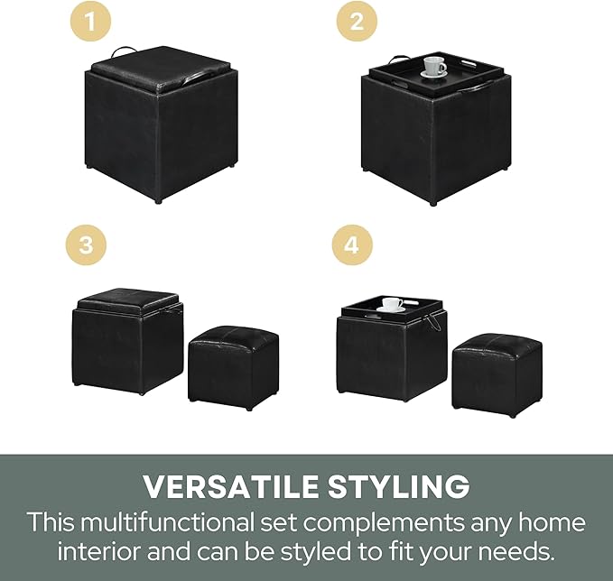 Designs4Comfort Park Avenue Single Ottoman with Stool and Reversible Tray