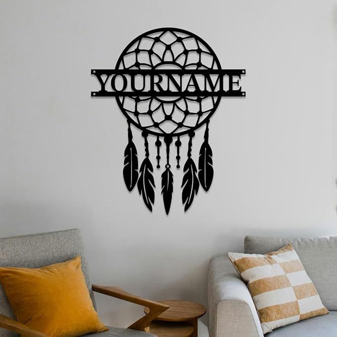 Personalized Dream Catcher Metal Wall Art - Custom Name Iron Sign for Home Decor, 8-30 Inch Black (Style A)