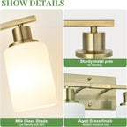 4-Light Bathroom Light Fixtures, Aged Brass Vanity Light with Milky White Shades, Bathroom Lighting Fixtures Over Mirror, Modern Bathroom Wall Lamp for Mirror Living Room Cabinet Bedroom