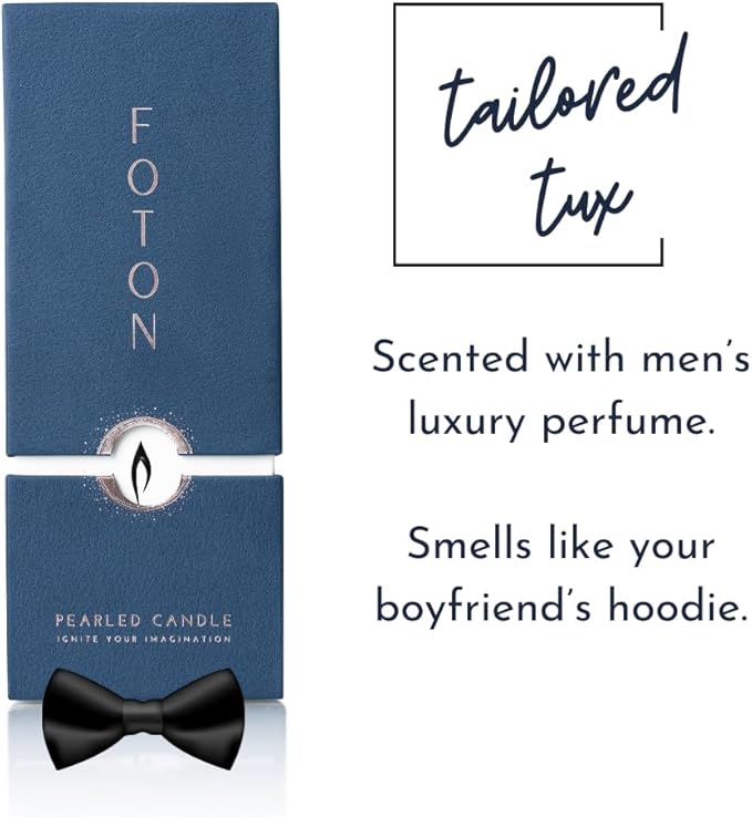 Foton Pearled Candle 18 Oz - Tailored Tux Masculine Men's Perfume Scented Non Toxic Luxury Long Lasting Powder Wax Sand Candles up to 120 Hours - Refillable Pearl Candle Sand with 30 Wicks