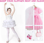 Windyun 10 Pack Garment Bags for Dance Costumes Kids 40 Inch Clothing Bags Hanging Clothes with 3 Clear Zipper Pocket Waterproof Garment Cover for Dance Competition, Travel, Closet Storage(White)
