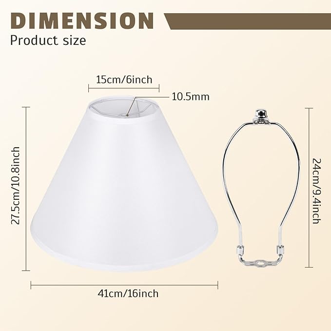 16Inch Large White Linen Lamp Shades Set of 2,Classic Empire Style Fabric Lampshade for Table Lamps and Floor Lamps,Elegant Replacement Light Shade,Linen Lamp Shades with Spider Fitter and Harp