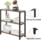FOLUBAN 3 Tier Bookshelf, Industrial Bookcase and Book Shelves for Bedroom, Rustic Wood and Metal Book Case for Office, Oak