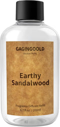 Earthy Sandalwood Scented Reed Diffuser Oil Refill with 10 Sticks, 120 Days Long Lasting for Home, Elegant Fragrance for Bathroom Bedroom Office Decor Air Fresh, 6.7 fl oz / 200 ml