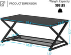 LVB Black Coffee Table, Metal Wood 2 Tier Center Tables with Storage Shelf, Modern Rectangular Cocktail Tea Table for Living Room, Wooden Middle Concrete Table for Office Bedroom, 39 inch, Black Oak