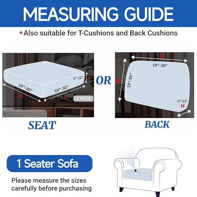 YEMYHOM Stretch Individual Cushion Covers Sofa Chair Seat Cushion Slipcovers Soft Couch Cover Replacement Large Checkered Furniture Protector with Elastic Bottom (1 Pc Cushion Cover, Light Gray)
