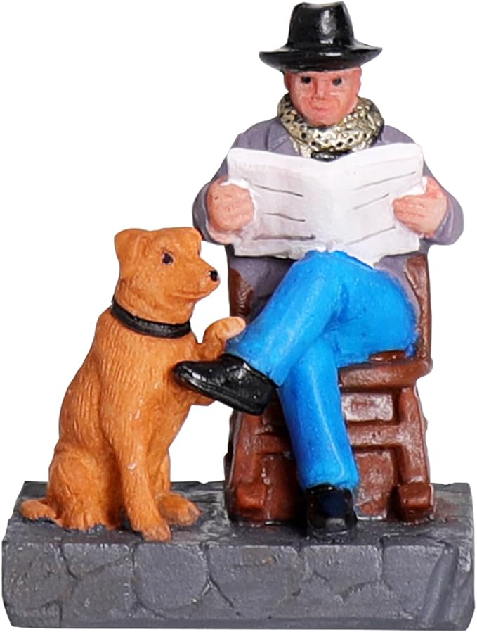 NINIPAPA Christmas Village Accessories Santa's Villages Sets for Christmas Decoration, Relaxed Day Man with Dog Reads Newspaper Santa Resin Christmas Ornaments