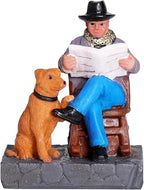 NINIPAPA Christmas Village Accessories Santa's Villages Sets for Christmas Decoration, Relaxed Day Man with Dog Reads Newspaper Santa Resin Christmas Ornaments