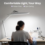 Neatfi XL Nail Desk Lamp with Clamp, 2200 Lumens, 20-Inch Wide Head, Dimmable 4 Levels, 3 Color Modes 3000K–6000K, LED Task Light for Manicure Table, Crafts, Workbench, Office (CCT, White)